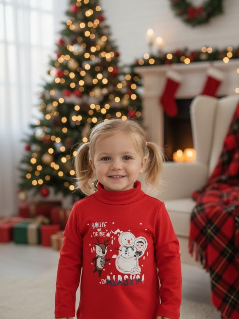 Baby Red Christmas Snowman Turtleneck Top Size 24M Holiday Long Sleeve Cotton